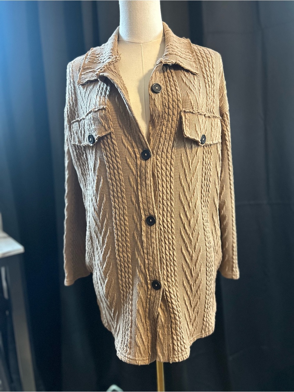 Cable Knit Button-Up Cardigan - Picture 3 of 6